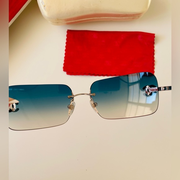LIKE NEW🦋 RARE CHANEL BLUE RIMLESS CRYSTAL CC SUNGLASSES 4017-D - Picture 14 of 16